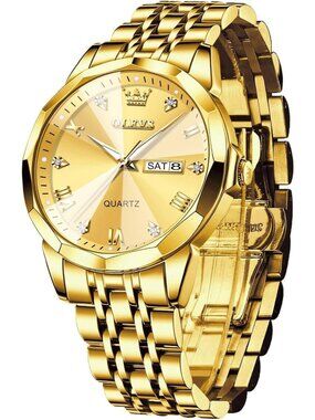 Men's All Gold Diamond Stainless Steel Analog Quartz Classic Waterproof Watch